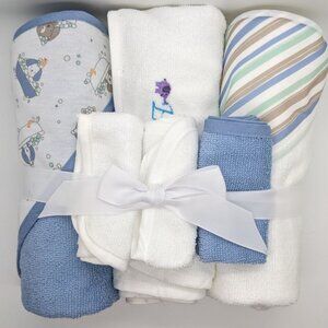 Baby Shower Gift 6 piece baby hooded towels washcloths Boy Blue Cute Puppy Nice